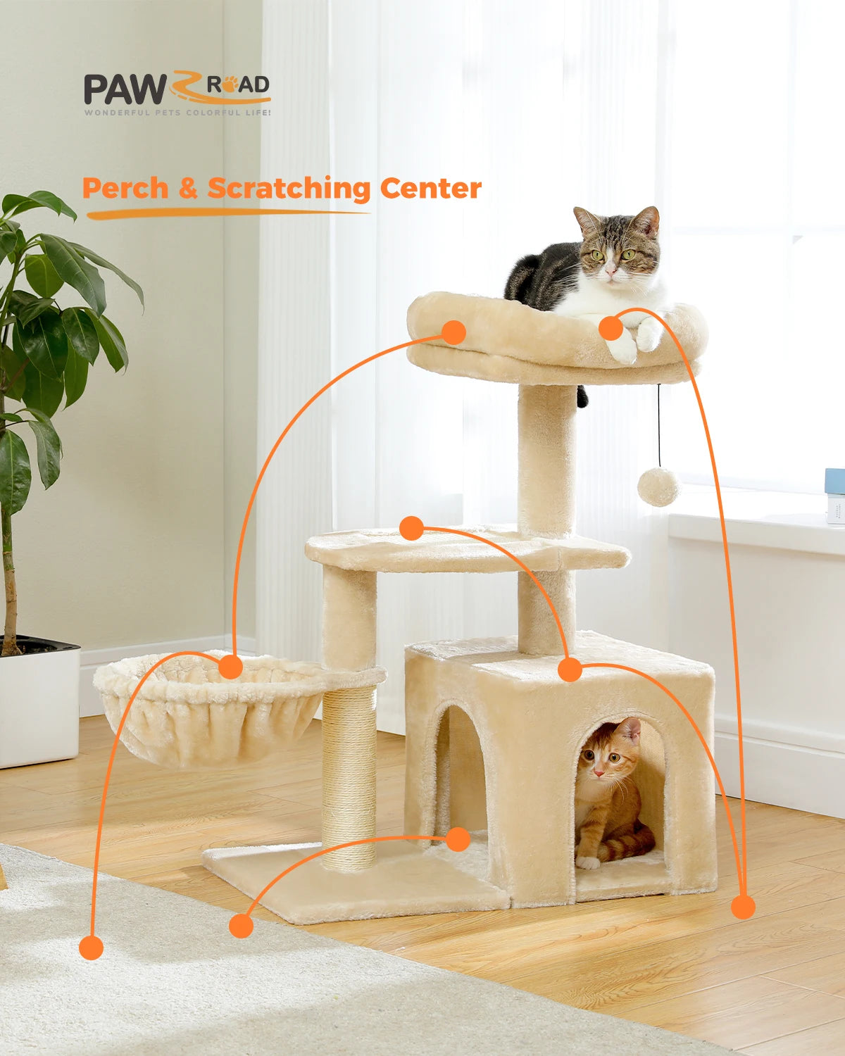 Multi-Level Cat Activity Tree with Scratching Posts & Hammock