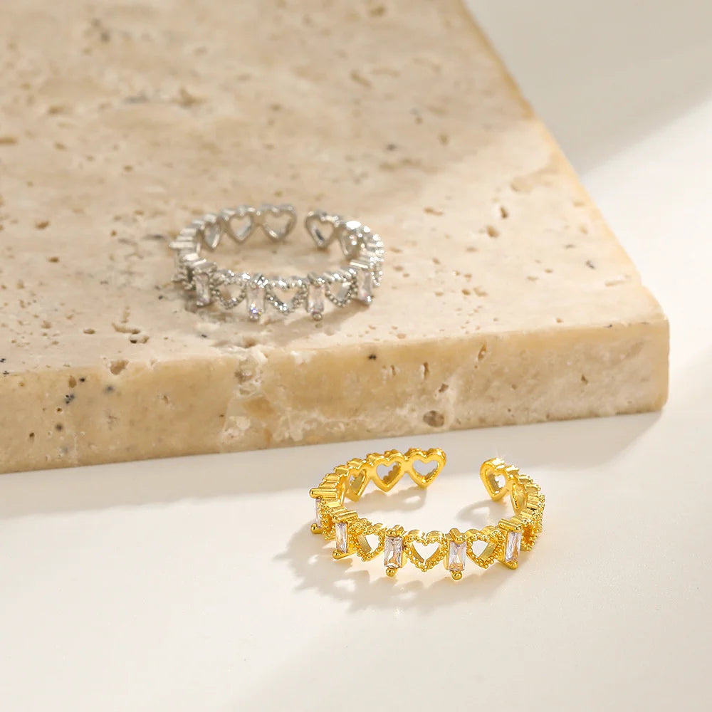 Cat Ear Paw Print Ring - Adjustable Pearl Hollow Heart Design