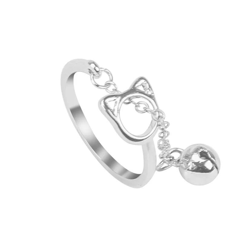 Cat Ear Paw Print Ring - Adjustable Pearl Hollow Heart Design