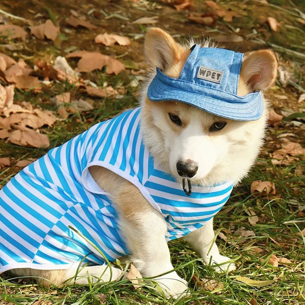 Adorable Dog Sun Hat with Ear Holes - Adjustable UV Protection Cap