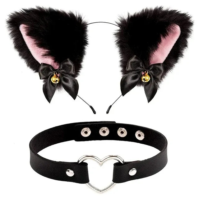 Cat Ear Cosplay Costume Set - Anime Headband & Claw Gloves with Bell