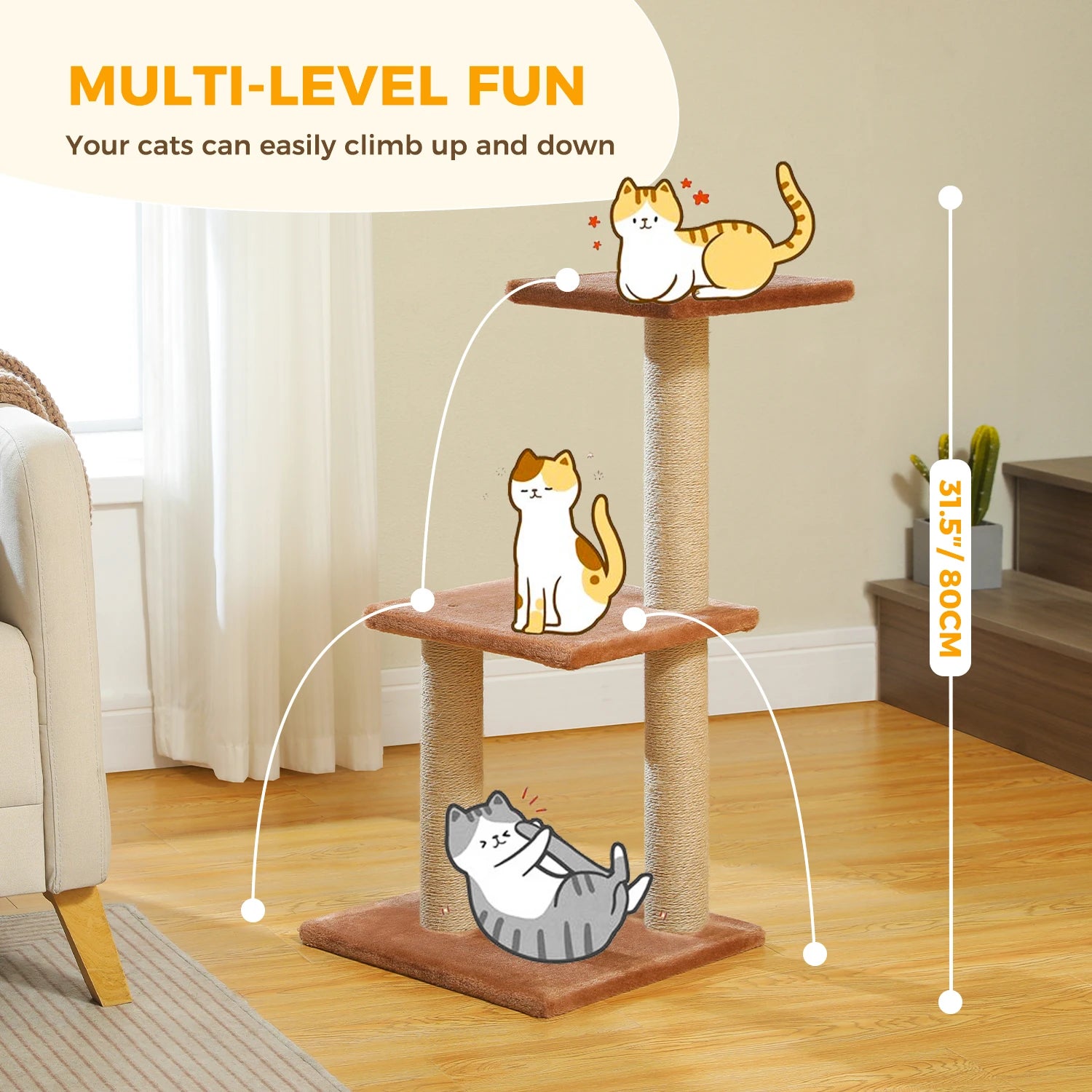 Multi-Level Cat Activity Tree with Scratching Posts & Hammock