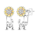 Sterling Silver Cat Hoop Earrings - Zircon Stone Party & Wedding Jewelry