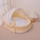 Luxury Round Pet Bed with Lace Trim - Washable Dog Bed