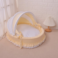 Luxury Round Pet Bed with Lace Trim - Washable Dog Bed