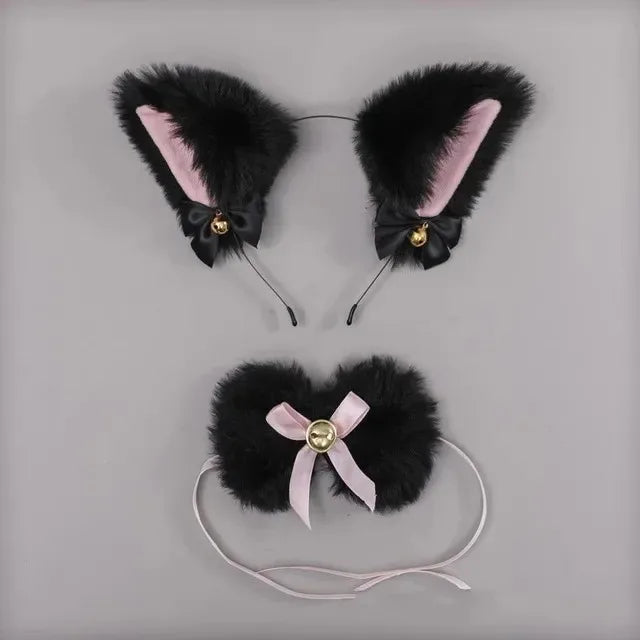 Cat Ear Cosplay Costume Set - Anime Headband & Claw Gloves with Bell