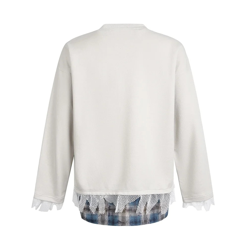 Dog Print Fake Two-Piece Men's Sweatshirt - Retro Patchwork Crew Neck