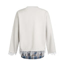 Dog Print Fake Two-Piece Men's Sweatshirt - Retro Patchwork Crew Neck