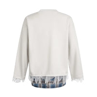 Dog Print Fake Two-Piece Men's Sweatshirt - Retro Patchwork Crew Neck