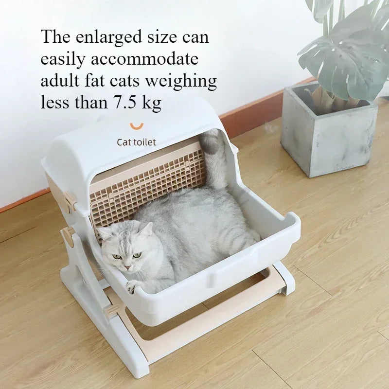 Cat Toilet Extra Large Semi-automatic Pet Toilet Semi Enclosed Cat Litter Box Environmentally Friendly Material