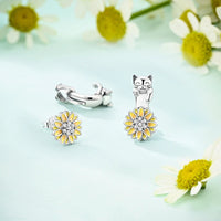Sterling Silver Cat Hoop Earrings - Zircon Stone Party & Wedding Jewelry