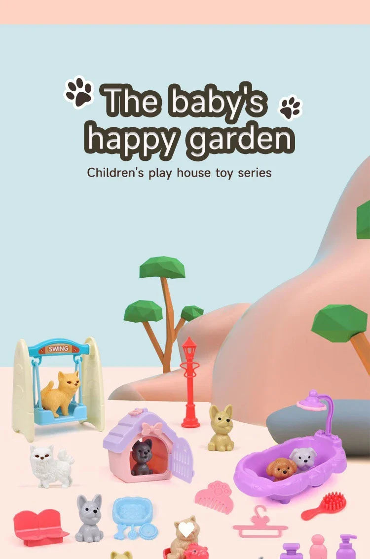 Pet Family Pretend Play Set - Mini House & Dolls