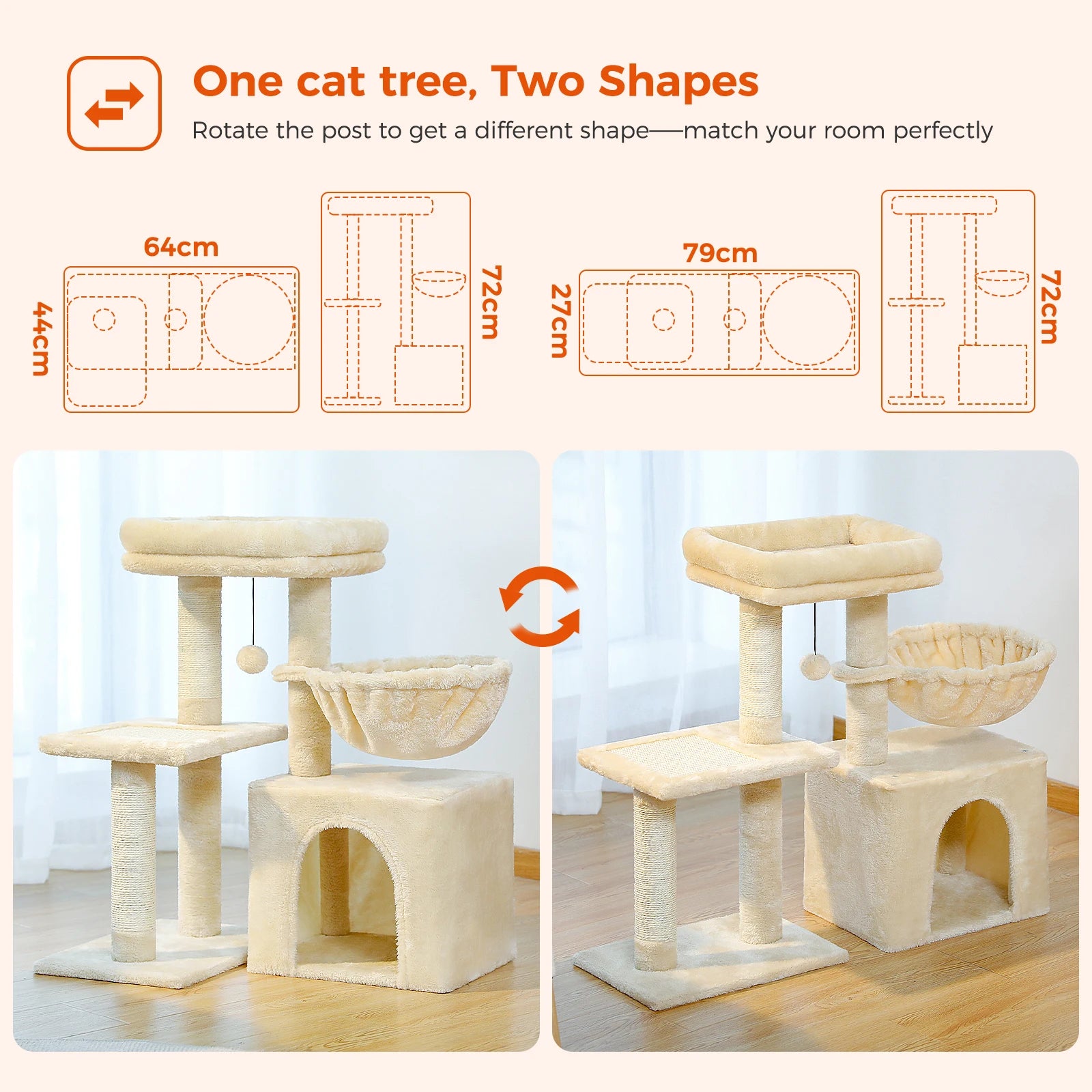 Multi-Level Cat Activity Tree with Scratching Posts & Hammock