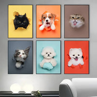Cute Cats & Dogs Wall Art Poster - Waterproof