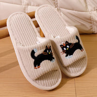 Cartoon Cat Open-Toe Plush Slippers