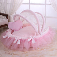 Luxury Round Pet Bed with Lace Trim - Washable Dog Bed