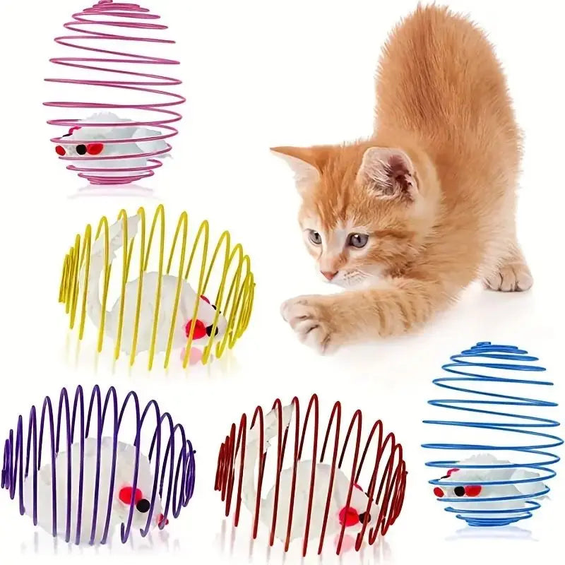 Interactive Cat Toy Ball Set - Spring & Caged Rat Toys