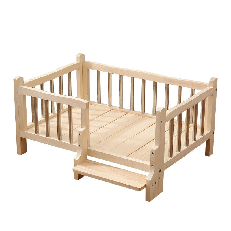 Premium Solid Wood Pet Bed - All-Season Removable Cushion for Dogs & Cats