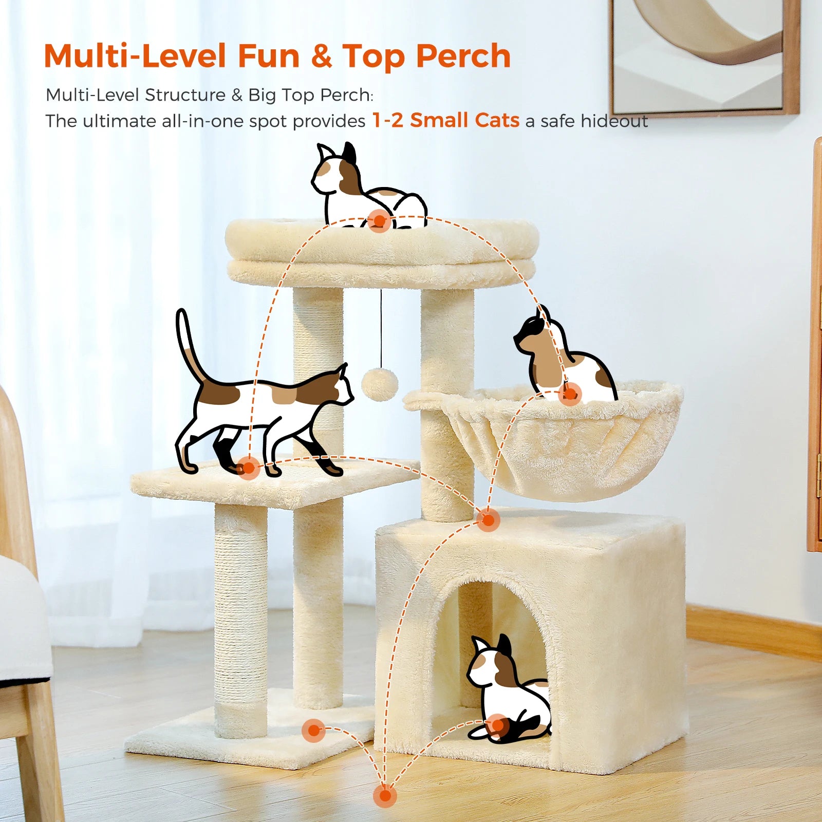Multi-Level Cat Activity Tree with Scratching Posts & Hammock
