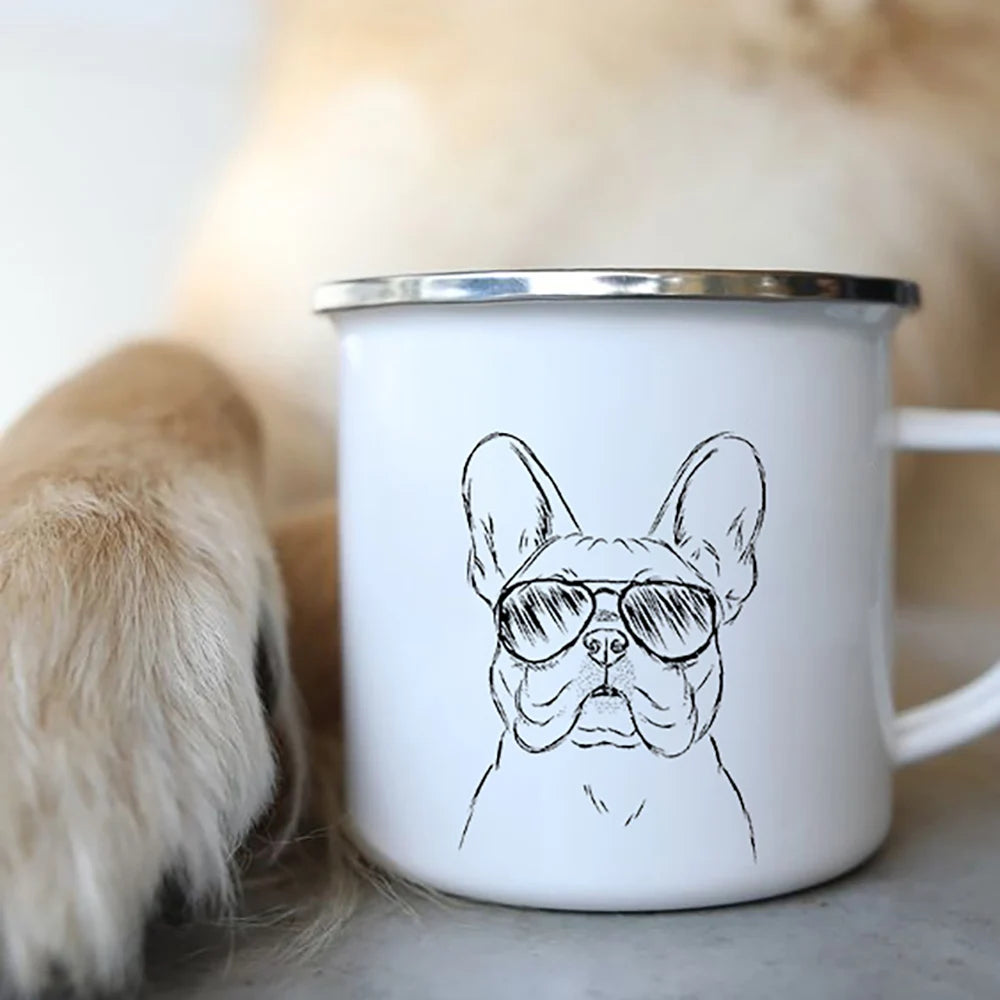 Bulldog Enamel Mug - Funny Glasses Design for Dog Lovers