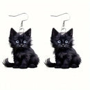 Y2K Black Cat Dangle Earrings - Acrylic