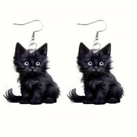 Y2K Black Cat Dangle Earrings - Acrylic