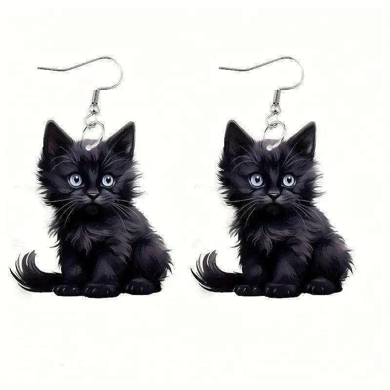Y2K Black Cat Dangle Earrings - Acrylic