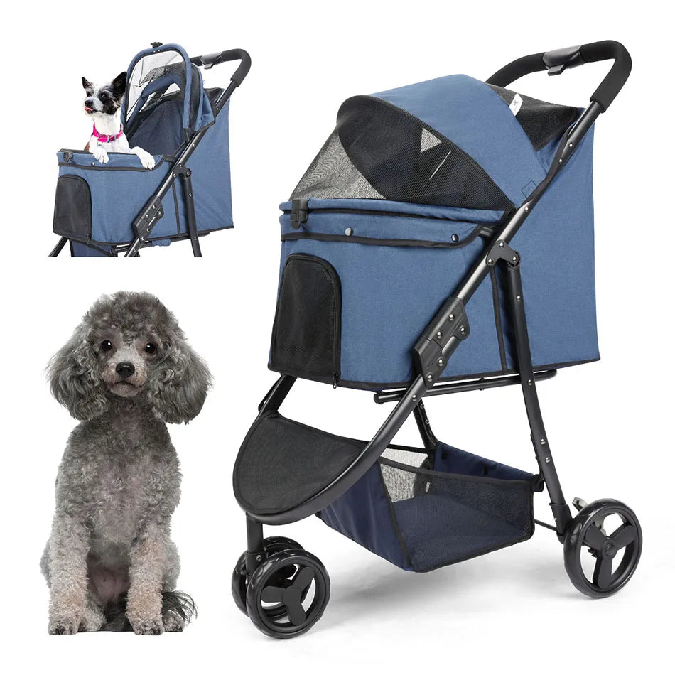 Heavy-Duty 3-Wheel Pet Stroller - 300lbs