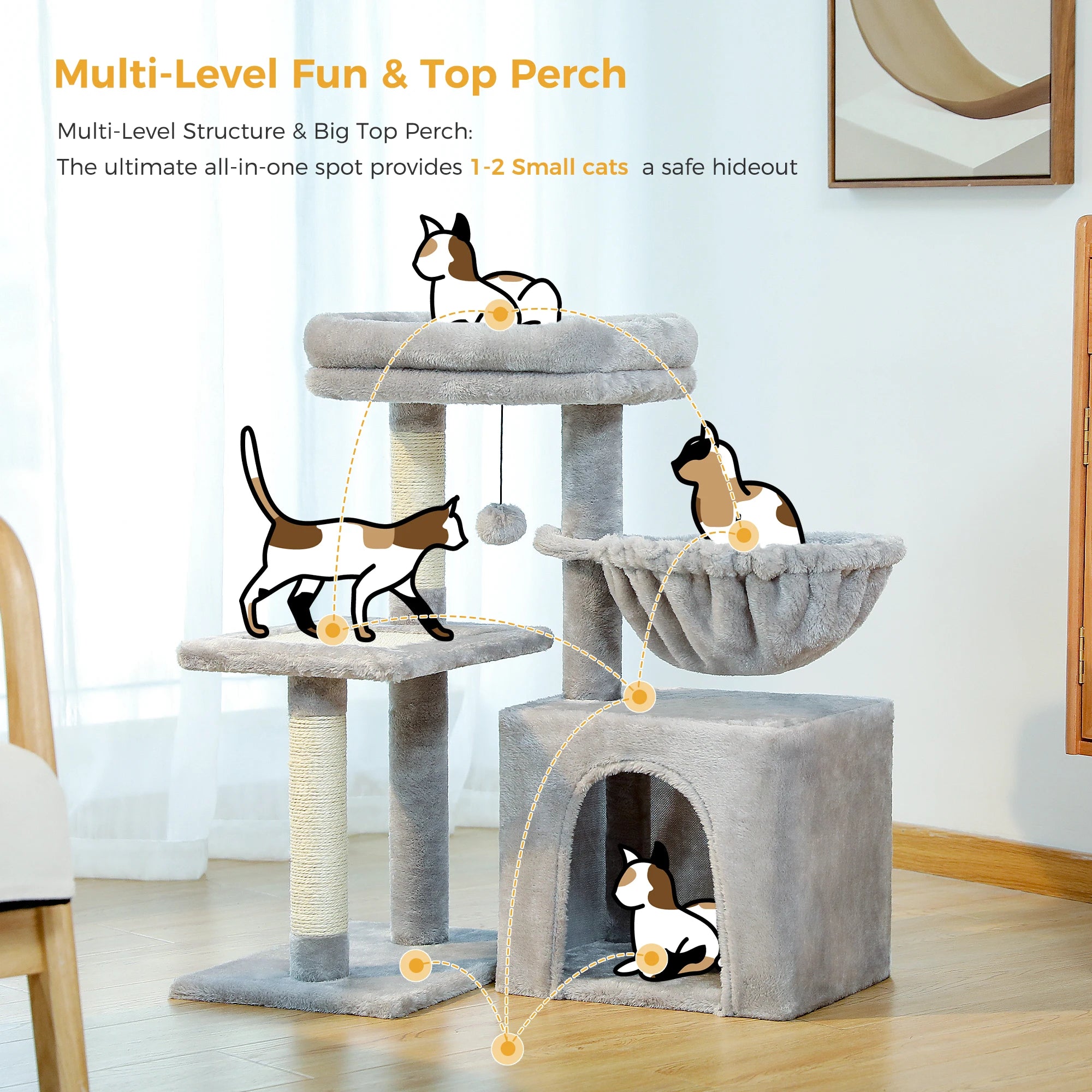 Multi-Level Cat Activity Tree with Scratching Posts & Hammock