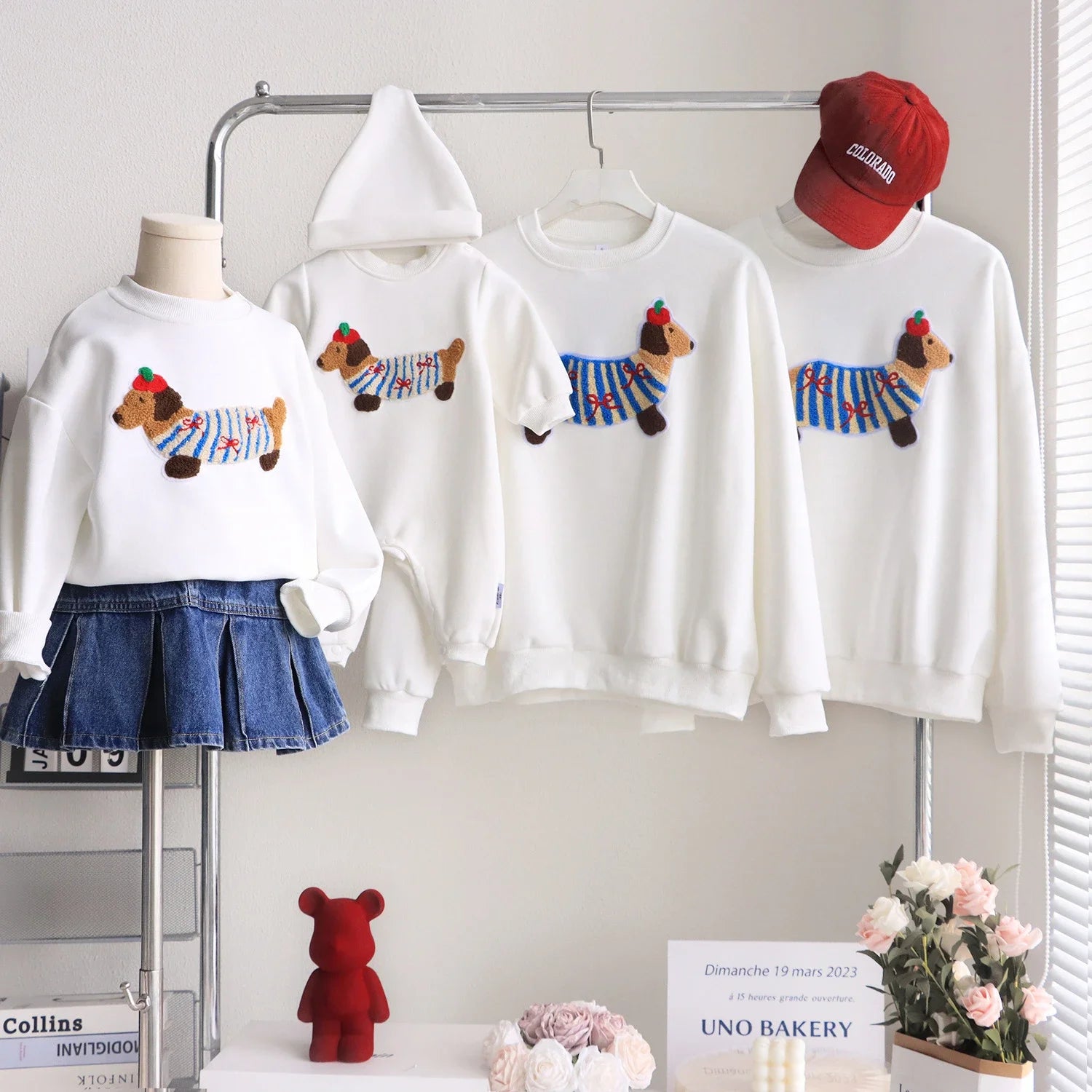 Family Funny Sweatshirt Cute Dog Print - Parent-Child Matching Clothes Father Mother Daughter Son
