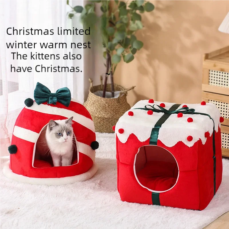 Christmas Gift Box Sleeping House for Festive Pets