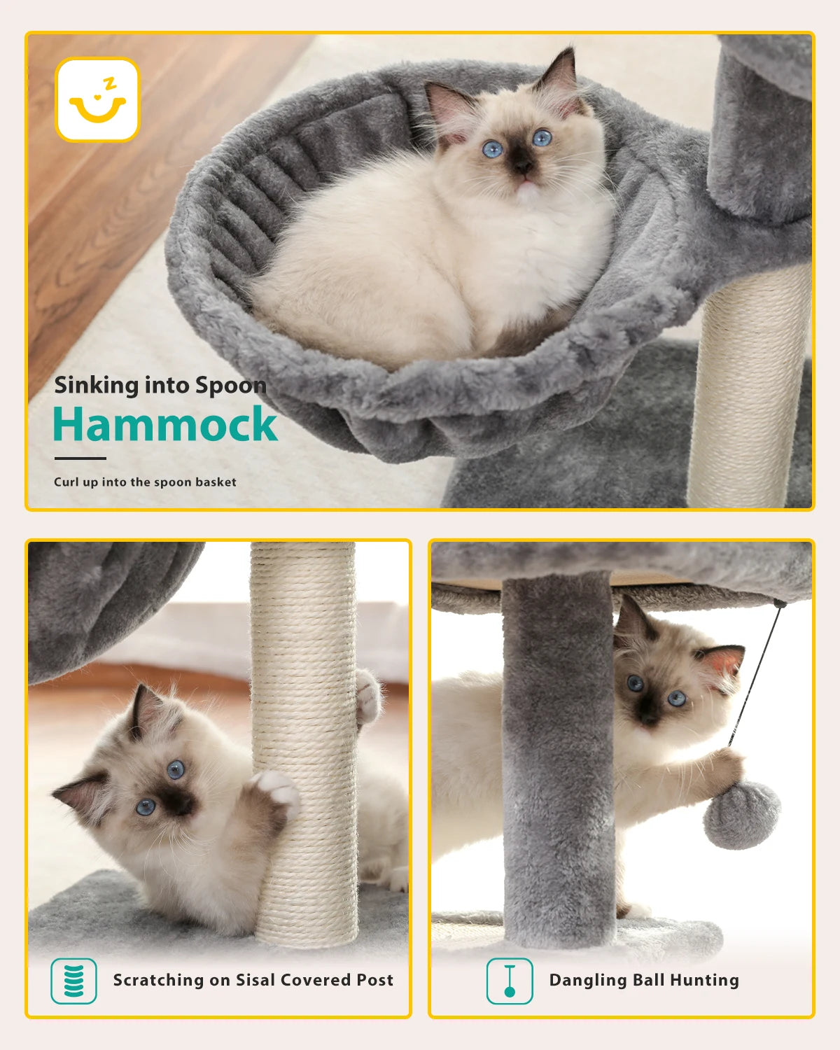 Multi-Level Cat Activity Tree with Scratching Posts & Hammock