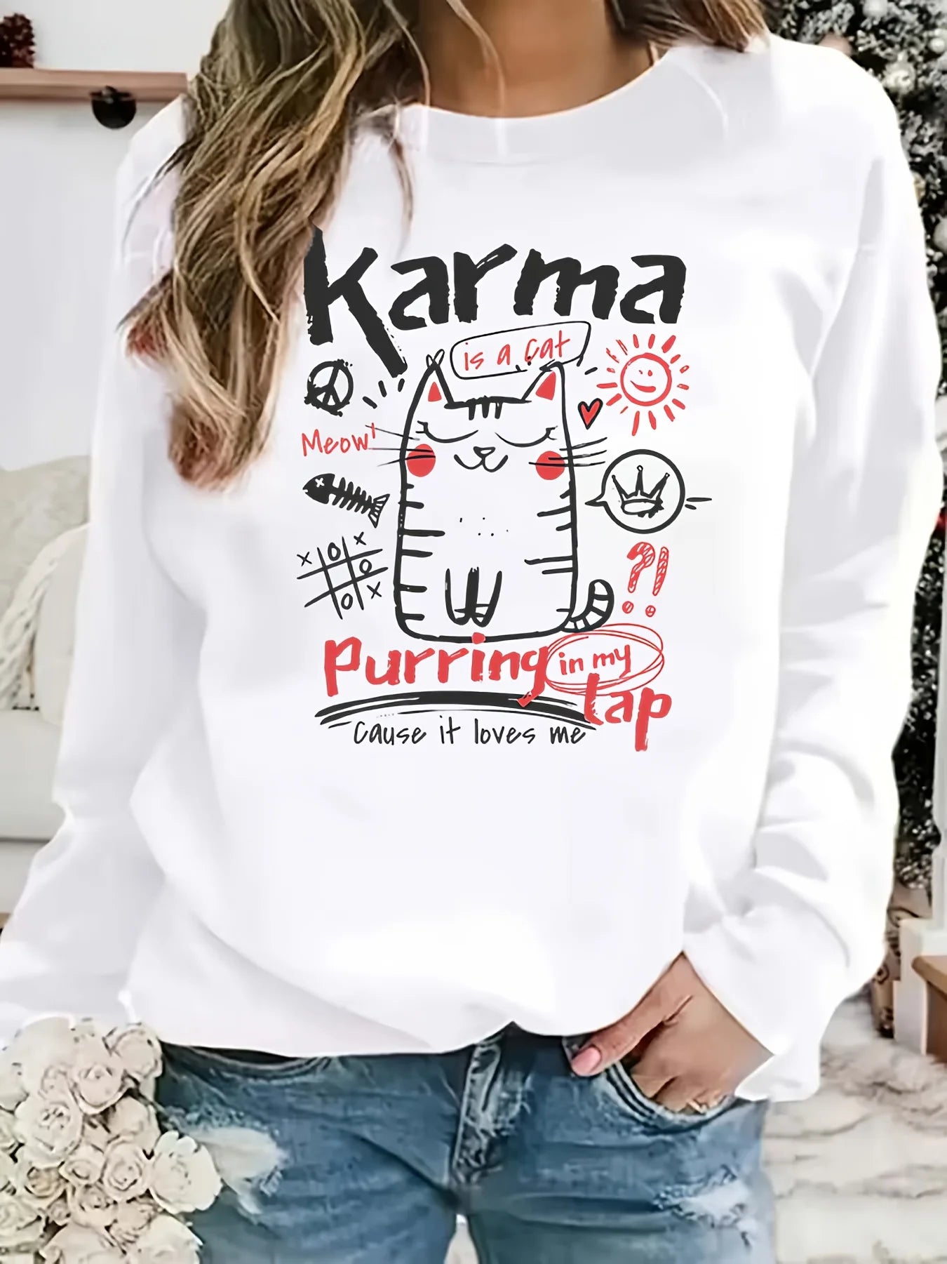 Adorable Cat Graphic Autumn Winter Sweatshirt - Unisex Cotton Fashion Trend