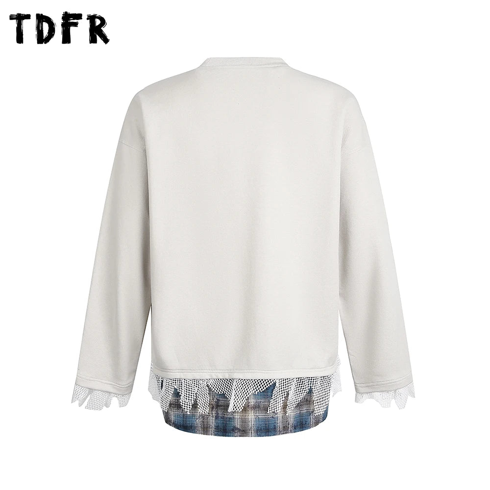 Dog Print Fake Two-Piece Men's Sweatshirt - Retro Patchwork Crew Neck