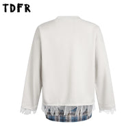 Dog Print Fake Two-Piece Men's Sweatshirt - Retro Patchwork Crew Neck