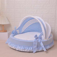 Luxury Round Pet Bed with Lace Trim - Washable Dog Bed