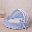 Luxury Round Pet Bed with Lace Trim - Washable Dog Bed