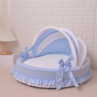 Luxury Round Pet Bed with Lace Trim - Washable Dog Bed