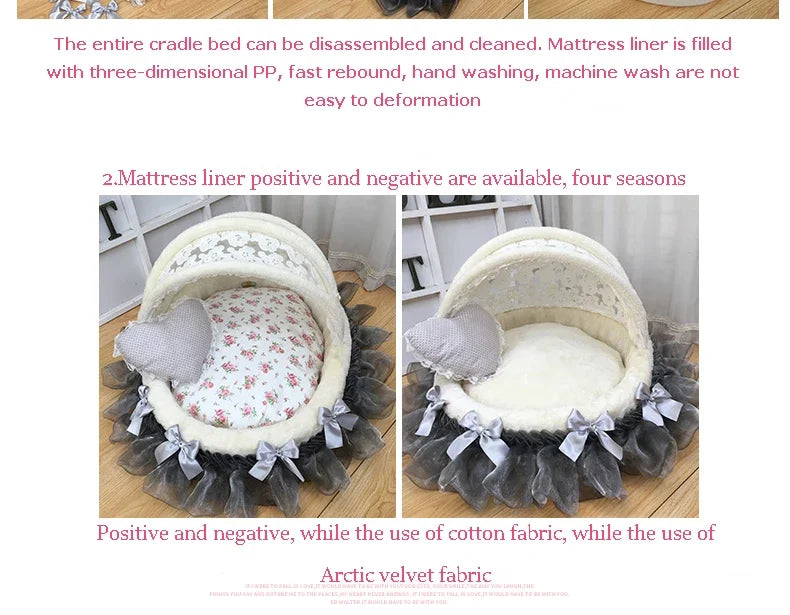Luxury Round Pet Bed with Lace Trim - Washable Dog Bed