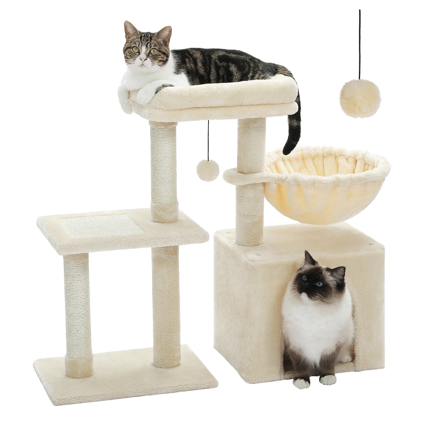 Multi-Level Cat Activity Tree with Scratching Posts & Hammock