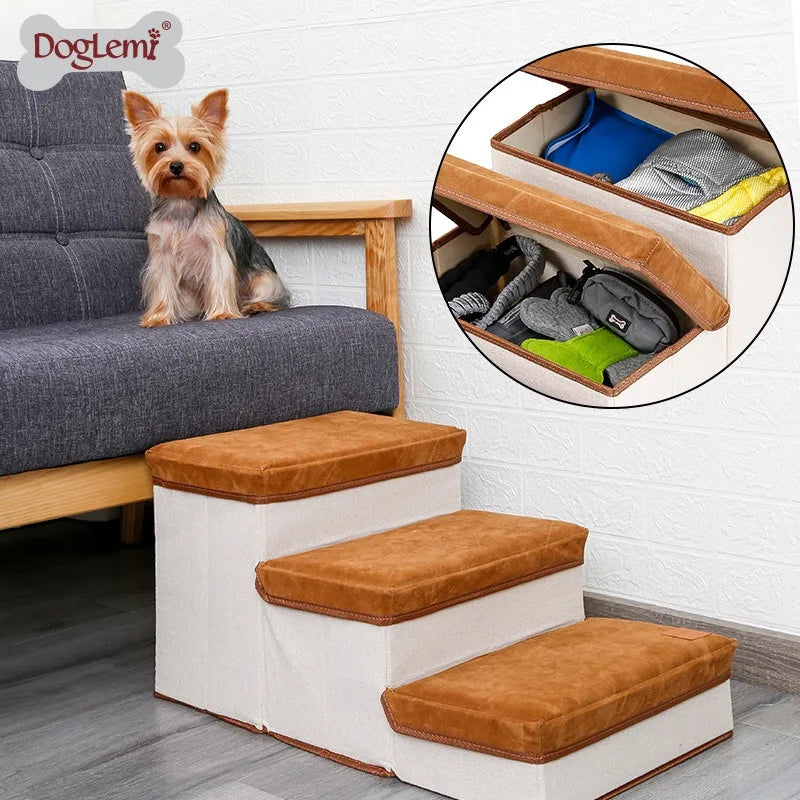 Foldable Pet Climbing Ladder - Anti-Slip Dog Stairs with Storage