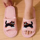 Cartoon Cat Open-Toe Plush Slippers