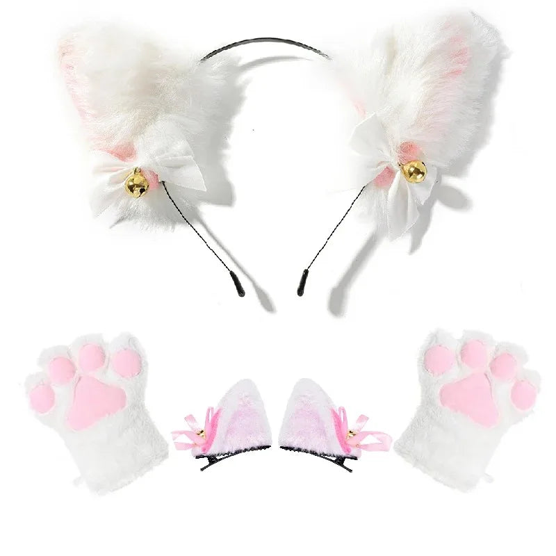 Cat Ear Cosplay Costume Set - Anime Headband & Claw Gloves with Bell