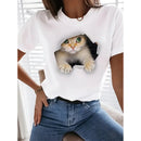 Cute Cat Pattern T Shirt for Women Animal 3D Printed Short Sleeves Summer Fashion Crew Neck Tops Girl Tees Versized T-Shirts