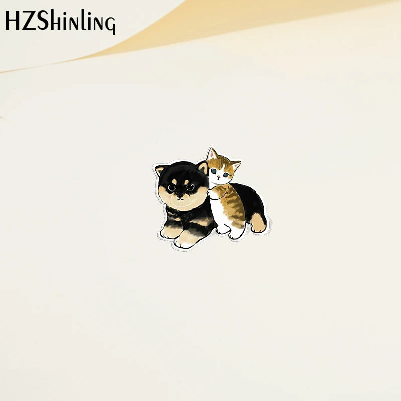 Cartoon Pet Acrylic Lapel Pin - Dogs & Cats