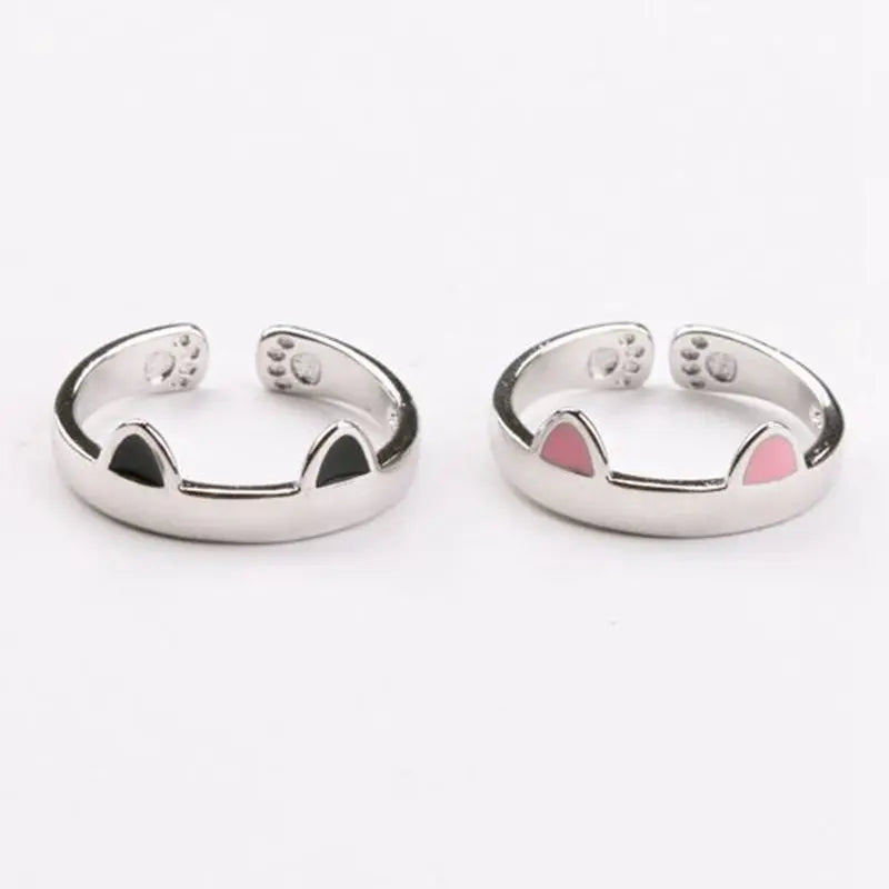 Cat Ear Paw Print Ring - Adjustable Pearl Hollow Heart Design