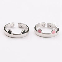 Cat Ear Paw Print Ring - Adjustable Pearl Hollow Heart Design