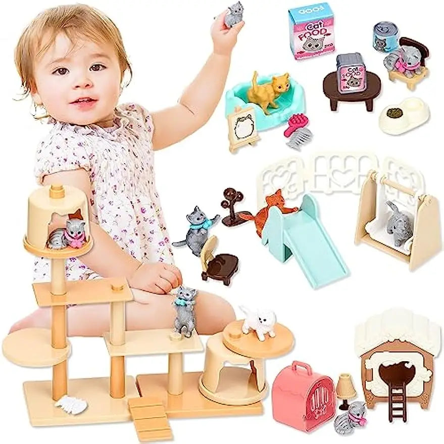Children's Cat Toys Pretend Play Set - Interactive Role Playing Care Center