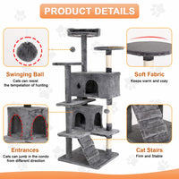 Cat Tree 54/70 Inch Cat Tower Cat Condo with Sisal-Covered Scratching Posts Dangling Ball for Cats to Play and Sleep by Tail chasers