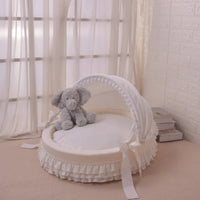 Luxury Round Pet Bed with Lace Trim - Washable Dog Bed